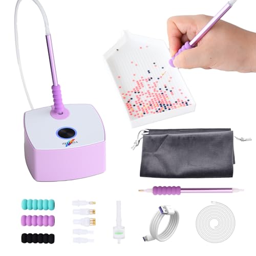 Zellina Electric Diamond Painting Pen, Vacuum Diamond Art Pens Tools and Accessories with Storage Tray, for Setting AB Stones Without Wax, Quiet and Long-Lasting (Purple) - color: Purple