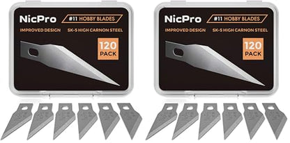Nicpro 120 PCS Hobby Blades Set SK-5, Utility #11 Art Blades Refill Cutting Tool with Storage Case for Craft, Hobby, Scrapbooking, Stencil (Pack of 2) - size: #11 (Pack of 2)