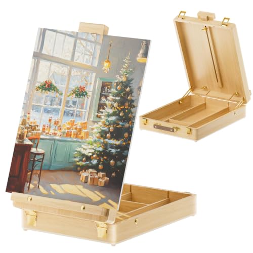 LUCYCAZ Tabletop Easel for Painting, Adjustable Wooden Sketchbox Art Easel - style: Sketchbox Easel