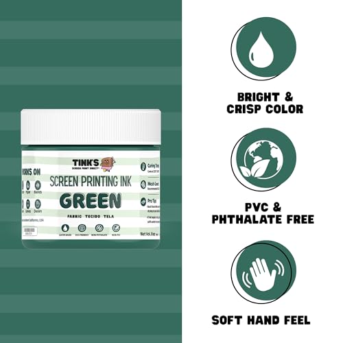 Tinks Screen Printing Ink - Green - 8 oz. | Water-Based Fabric Ink - Screen Printing, Stenciling, Tote Bags & Fabric Stamping - Non-Toxic, No Harsh Fumes - 8 oz. - color: Green
