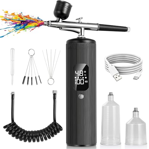 Airbrush Kit with Compressor, Cordless Airbrush for Nails | 6000mAh 48PSI High Pressure, 3-Speed Dual-Action, 0.2/0.3/0.5mm Nozzle & 3 Cups, Non-Clogging for Nails Cake Decor Makeup