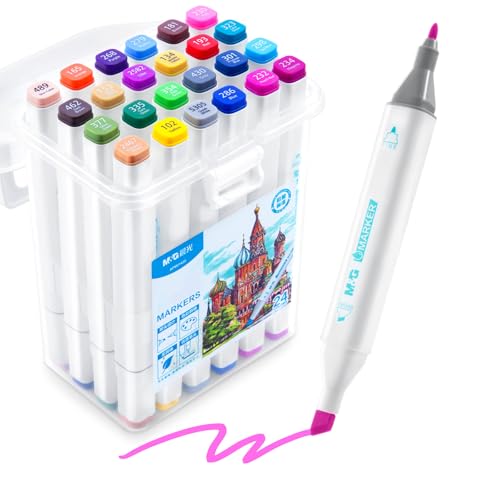 M&G Fine & Broad Dual Tip Art Markers, 24 Colors Water-Based Art Markers,Stocking Stuffers,Christmas Gift Idea for artists -Art Supplies - style: Water-Based-24 pcs