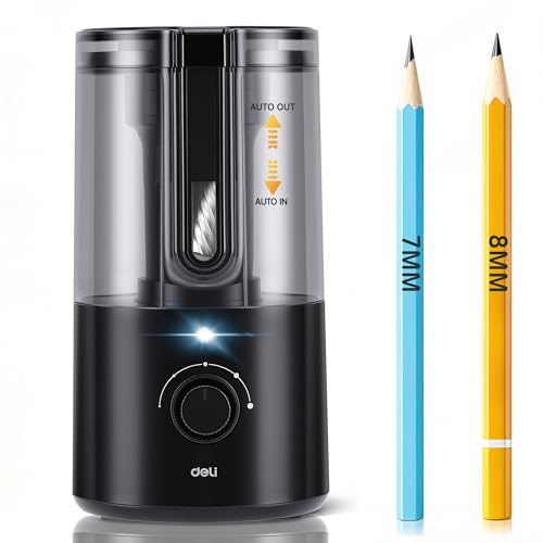 Deli Electric Pencil Sharpener, Fully Automatic Pencil Sharpener for 6.9-8mm No.2 & Colored Pencils, Auto in & Out, Rechargeable Hands-Free Sharpener for Classroom, Home, Office, Black - color: Black