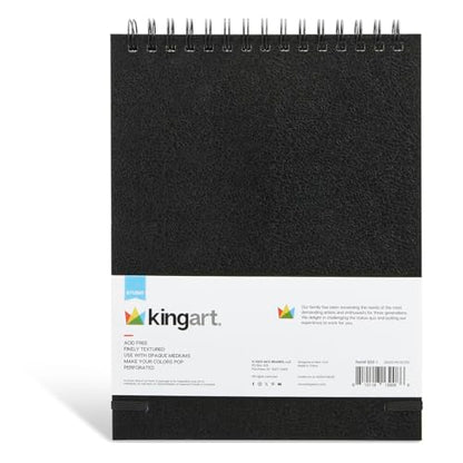 KINGART Black Paper Sketchbook – 8 x 10.5 Inch, 1-Pack – 75 Sheets (70 lb / 110 GSM), Premium Acid-Free Heavyweight Dark Drawing Pad for Charcoal & Gels