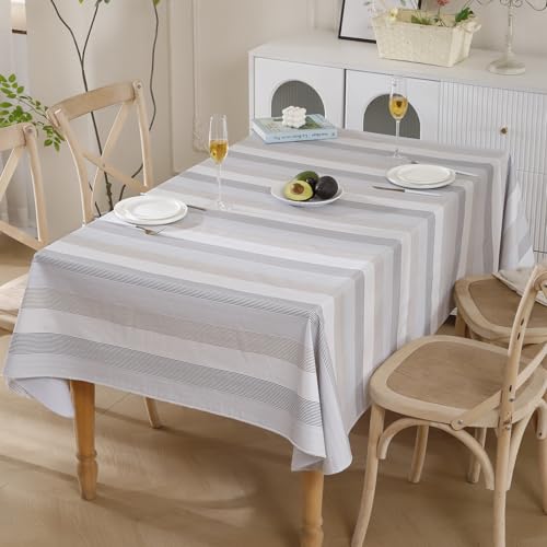 Walrus Heavy Duty Vinyl Tablecloth with Flannel Backing Waterproof Oil-Proof Plastic Table Cloth Stain-Resistant Wipeable Rectangle or Square Table Cover for Indoor and Outdoor (Line,52x70 Inch) - color: Line, size: 52" x 70" (Rectangular)