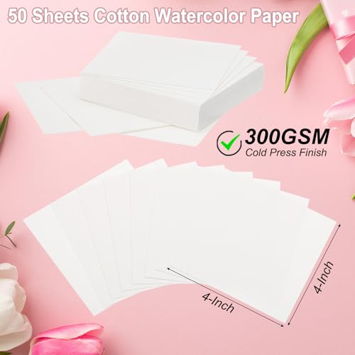 PATIKIL 50 Pcs Pure Cotton Watercolor Paper 140lb/300 GSM 4x4 - size: 4x4 Inch