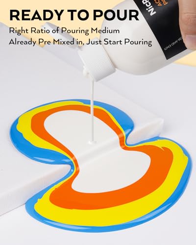 Nicpro 14 Colors 8.45oz Acrylic Pour Paint Supplies Kit, Large Volume Premixed High Flow Painting Bulk Set with Canvas, Wood Natural Slices, Pouring Oil, Tools Gloves, Strainer, Cups for Beginner DIY - color: 14 Colors