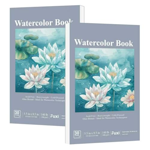 Fuxi Small Watercolor Sketchbook, 2-Pack - 5.5" x 8.5" | 140lb/300gsm Cold Press Watercolor Paper, 30 Sheets Per Pad. - color: Mist Blue