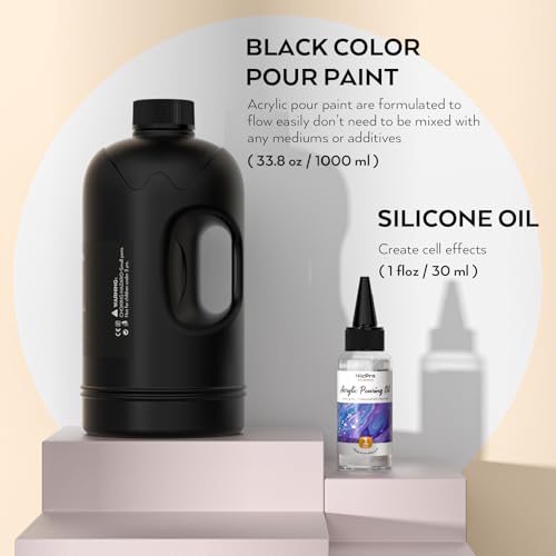 Nicpro Jet Black Color Acrylic Pour Paint, 33.8 Ounce Pre-Mixed Pouring Paint Supplies with Silicone Pour Oil & Gloves for Canvas, Rock, Wood Cell Creation Flow DIY Art Painting, Ready to Pour | Supplies with Silicone Pour Oil & Gloves for Canvas, Rock, W