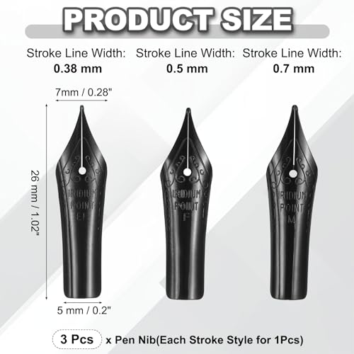 PATIKIL 0.38/0.5/0.7 mm Line Width Fountain Pen Nib Replacement, 3 Pack 304 Stainless Steel Special Spare Ink Dip Calligraphy Pen Nib for Drawing Writing Signing, Dark Black(EF/F/M Tip) - color: Dark Black