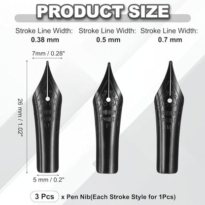 PATIKIL 0.38/0.5/0.7 mm Line Width Fountain Pen Nib Replacement, 3 Pack 304 Stainless Steel Special Spare Ink Dip Calligraphy Pen Nib for Drawing Writing Signing, Dark Black(EF/F/M Tip) - color: Dark Black
