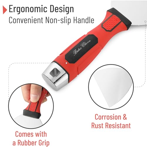 Bates- Putty Knife Set, 4 Pack, Stainless Steel, 4" 5" 6" & 10 in 1 Multi Purpose Painters Tool, Soft Grip Handle, Hammer End, Spackle Knife, Metal Paint Scraper Tool, Wall Scraper