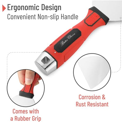 Bates- Putty Knife Set, 4 Pack, Stainless Steel, 4" 5" 6" & 10 in 1 Multi Purpose Painters Tool, Soft Grip Handle, Hammer End, Spackle Knife, Metal Paint Scraper Tool, Wall Scraper