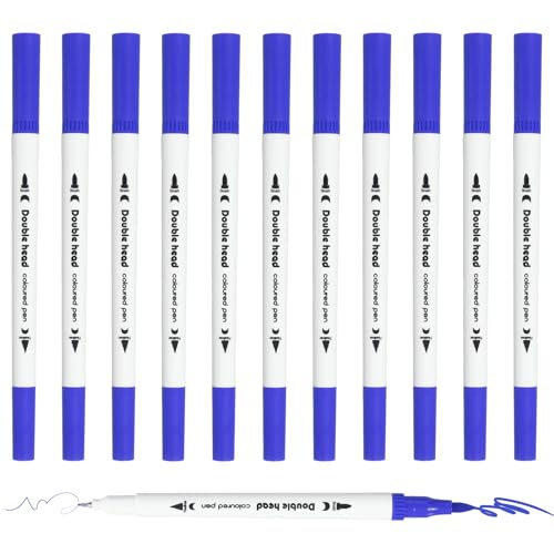 PATIKIL 12Pack Dual Brush Markers, Dark Blue Watercolor Fine and Brush Tips Pens Colored Marker Calligraphy Coloring Art Supplies Set for Coloring Book Illustration Sketching Journaling - color: Dark Blue