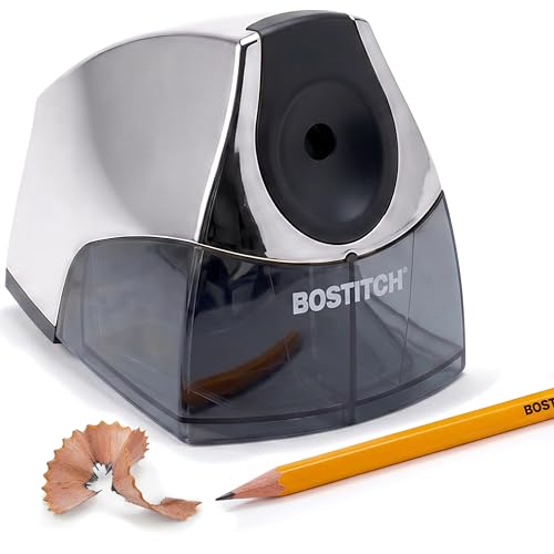 Bostitch Office Electric Pencil Sharpener for Classroom & Desk Use, Heavy-Duty Stall-Free Motor, High-Capacity Shavings Tray, Chrome - color: Chrome