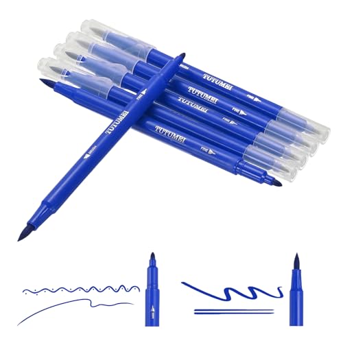 PATIKIL Dual Brush Markers, Deep Blue Fine and Brush Tip Pen Artist Colored Marker Set Supplies for Adult Coloring Books Lettering Journaling Calligraphy Drawing Doodling, 6 Pcs - color: Deep Blue