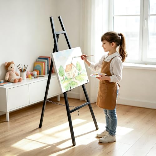 47" Black Easel Stand for Sign, Large Heavy Duty Metal Display, 4-Tier | Sturdy Art Easel with Adjustable Chain & Non-Slip Feet for Wedding, Painting, Party, Posters, Commercial, Foldable - color: Black