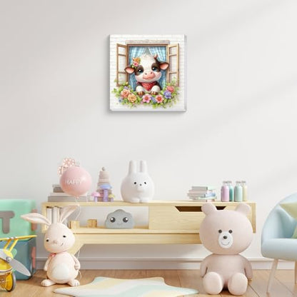 Cow Paint by Numbers Kit for Kids with Frame Wooden Easel 8x8 inch - color: style-8