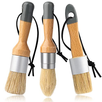 Mister Rui Chalk Wax Paint Brush, 3pcs, Chalk Paint Brushes for Furniture | Small Round Stencil Brushes for Wood, Beeswax, Acrylic Paint, Antique wax, Milk Paint- Natural Bristles, No Shedding - size: 3PCS, Small