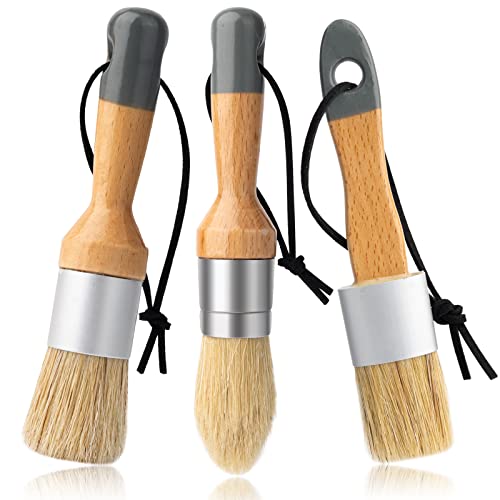 Mister Rui Chalk Wax Paint Brush, 3pcs, Chalk Paint Brushes for Furniture | Small Round Stencil Brushes for Wood, Beeswax, Acrylic Paint, Antique wax, Milk Paint- Natural Bristles, No Shedding - size: 3PCS, Small