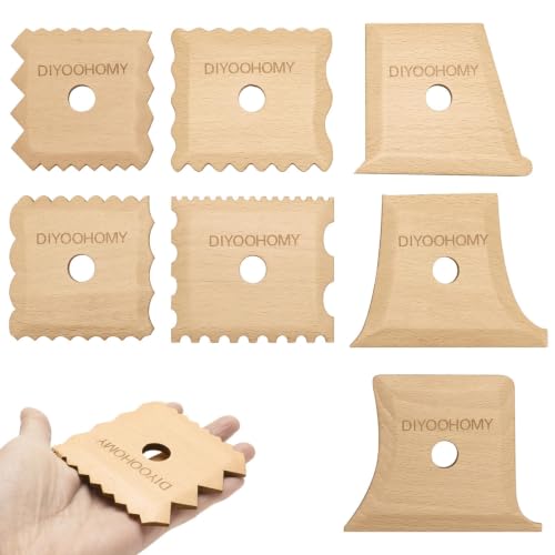 DIYOOHOMY 7 Pcs Wooden Pottery Ribs, Ceramic Shaping, Clay Tools Supplies | Set of 7 Pottery Foot Shaper, Profile, Wheel, Trimming, Throwing Tools, Texture Ribs for Carving, Mud, Throwing, Diy Crafts - color: wood-7