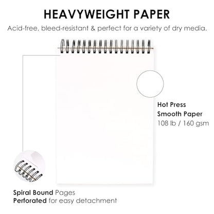 Fingraspuro 9x12 Top Spiral Sketchbook, 160 GSM, 100 Sheets, Hardcover | 108 lb acid-free hot press paper, micro-perforated sheets, for pencil, charcoal, gouache, wet and dry media