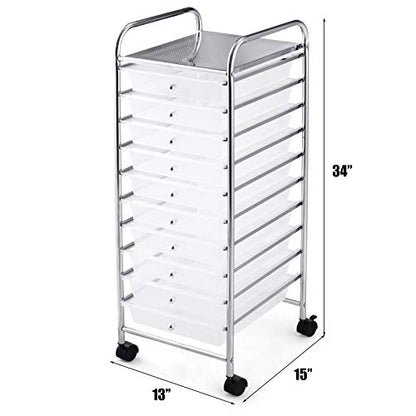 Happygrill 10-Drawer Storage Cart, Utility Cart with Removable Drawers & Metal Frame, Rolling Storage Cart with Lockable Wheels for Home, Office, Clear - color: Clear