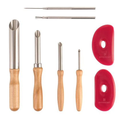 DIYOOHOMY Pottery Carving Tools Set, Clay Sculpting Tools with Straw Hole Puncher Needle Pottery Ribs Kit for Ceramic Polymer Clay Modeling, Drilling, Shaping, DIY Crafts Supplies (8) - color: wood-4