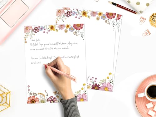 Flower Paper Stationery, Floral Letterhead Paper 8.5 x 11 Inches, 50 Sheets, Elegant Writing Paper, Pretty Stationary Paper, Decorative Printer Papr, Spring Wildflower Letter Paper Set - color: Wildflowers 50 Set
