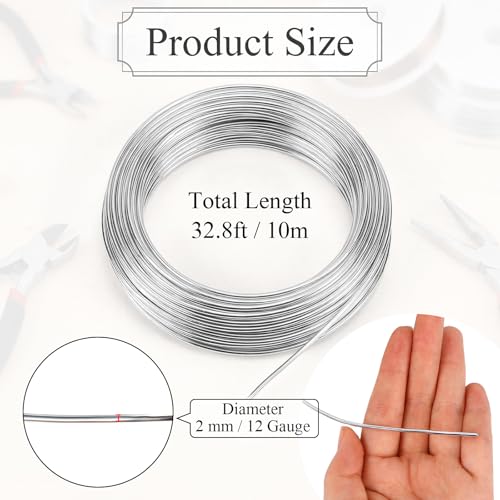 2mm 33 Feet Aluminum Craft Wire, Bendable Armature Wire, Mental Silver Bendable Wire for Sculpting, DIY, Crafting, Jewelry Making, Modelling, Bonsai Training, Doll Making (1 Roll) (2mm × 10m) - size: 2mm × 10m