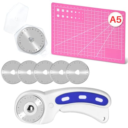 ZMAAGG Rotary Cutter Set, 5PCS 45mm Fabric Cutter, A5 Cutting Mat