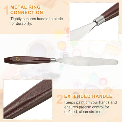 HARFINGTON Palette Knife Painting Tool 5.35x0.94 Stainless Steel Red/Silver | Art Spatula, Pallet Knives Scrapers Tools, with Beech Wood Handle, for Acrylic Oil Canvas Mixing Spreading