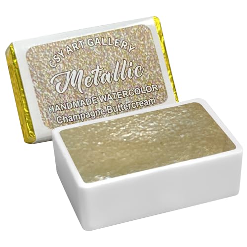 Mica Metallic Watercolor Paint Sparkly Champagne Buttercream Full Pan Handmade Palette Gift for Artists in Calligraphy, Hand lettering, Junk Journaling, Painting - color: Champagne Buttercream (Full Pan)