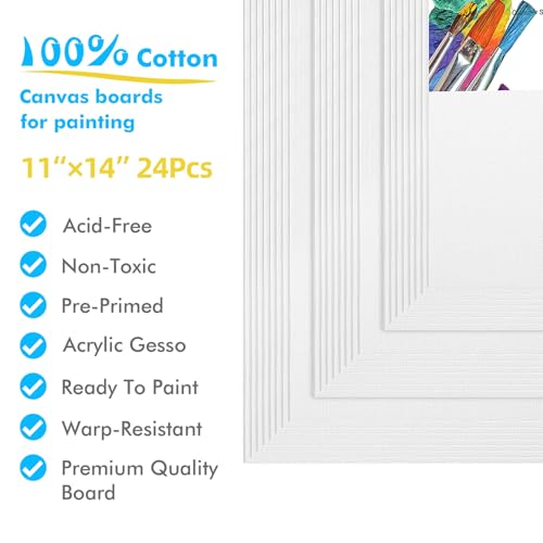 Canvas Boards for Painting, 24pcs 11x14 Primed Canvas for Painting | Bulk Painting Canvas for Kids and Adults, White Blank Canvas Panels for Acrylic, Oil, Pour Art Supplies - size: 11x14 inch