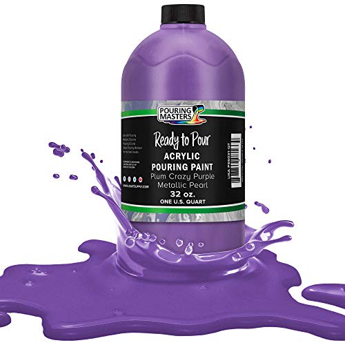 Pouring Masters Plum Crazy Purple Metallic Pearl Ready to Pour Acrylic Pouring Paint - Premium 32-Ounce Pre-Mixed Fluid Acrylic Paint - Fluid Art Supplies for Canvas, Wood, Paper, Tile & Rocks - color: Plum Crazy Purple Metallic Pearl, size: 32 Fl Oz (Pac