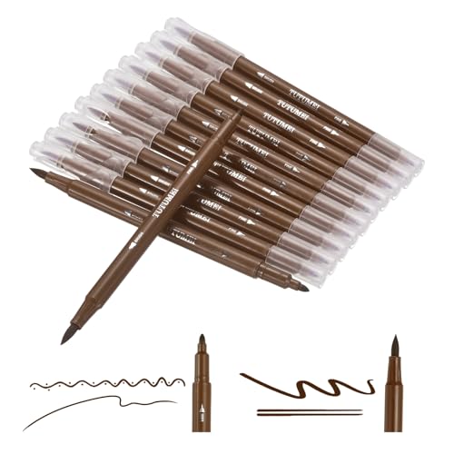 PATIKIL 12 Pack Dual Markers Brush Pens, Coffee Double Tip Colored Pen Coloring Marker Set Supplies for Adults Coloring Books Note Taking Writing Calligraphy Drawing Sketching - color: Coffee