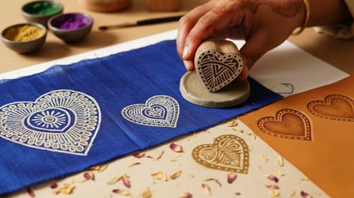 Stylish Romantic Five Hearts Wooden Blocks Stamps for Printing on Textiles, Pottery Crafts,Henna, Scrapbooking (Set of 5) - size: Pack # 104