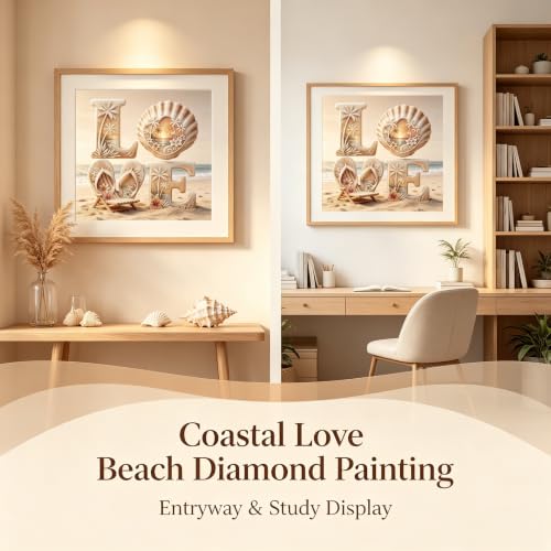 Beach LOVE Diamond Painting Kit for Adults,Coastal Sunset Diamond Art Kits | DIY Full Round Drill Gem Painting Seaside Scenery Paint by Diamonds Relaxing Craft for Home Wall Decor 13.7x13.7In - color: KM1291-1
