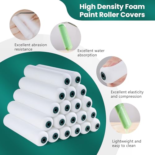 Foam Paint Roller, 20 Pack, 6 Inch Mini Paint Roller Covers, High Density Foam Paint Roller, Small Paint Rollers for All Flat Surfaces, Suitable for Wall，Kitchen Cabinets, Doors, Tables - size: 6 Inch Foam Paint roller 20 pack