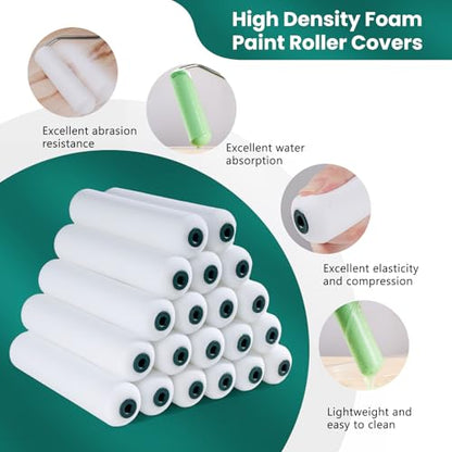 Foam Paint Roller, 20 Pack, 6 Inch Mini Paint Roller Covers, High Density Foam Paint Roller, Small Paint Rollers for All Flat Surfaces, Suitable for Wall，Kitchen Cabinets, Doors, Tables - size: 6 Inch Foam Paint roller 20 pack
