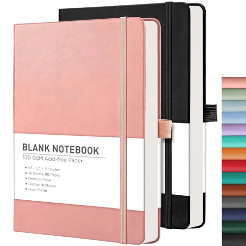 RETTACY Blank Journal Notebook, 192 Pages per Pack, A5 Size (5.7'' x 8.3'') - color: Black & Pink
