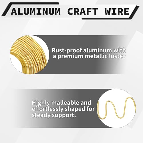 12 Gauge Aluminum Craft Wire, 100 Feet 2mm Bendable Metal Wire for Jewelry Making, Sculpting and Floral Design, Soft Armature Wire for DIY Crafts (Gold) - size: 12 Gauge(2mm), style: Gold