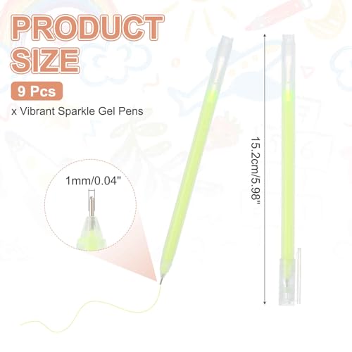 MECCANIXITY 9 Pcs Metallic Vibrant Sparkle Gel Pens, Drawing Pens with Fine Point 1mm for Adult Drawing Doodling Journaling Art Supplies and DIY Crafts, Yellow - color: Yellow