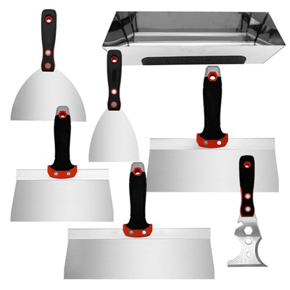 Drywall Knife Set, 7 Pcs Stainless Steel Tools Kit - color: Black - a Set