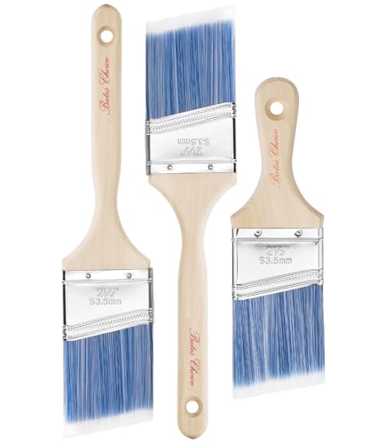 Bates- Angle Paint Brushes for Walls and Trim, 2.5 Inch, 3 Pack, Treated Wood Handle, Stainless Steel Ferrule, Wall Paint Brushes - color: Wood Handle Angle, size: 3 Pack, 2.5", Different Lengths