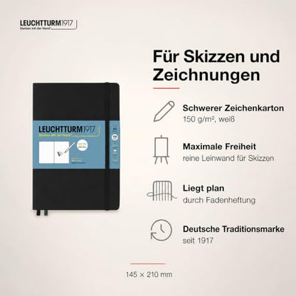 Leuchtturm1917 - Medium A5 Hardcover Sketchbook (Black) - 112 Pages of 150g/m² Paper - color: Black, size: Medium (A5)