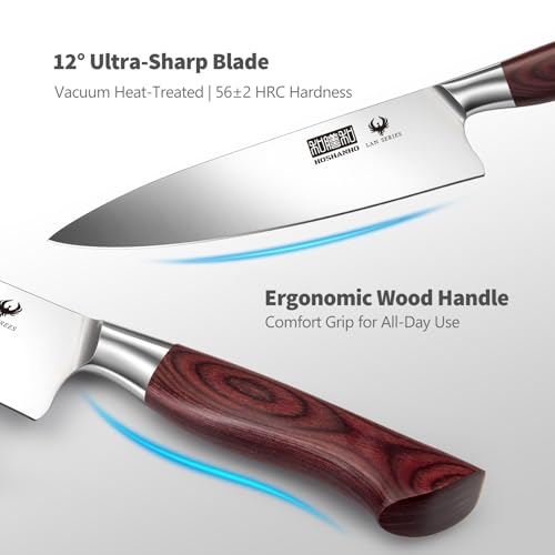 HOSHANHO 7PCS Kitchen Knife Set with Block, Sharp Chef Knives & Sharpener | High-Carbon Stainless Steel Cooking Knife Set, Ultra Sharp Professional Knife Set with Ergonomic Wood Handle, Ideal Home Gift - size: 7 Pieces Knife Set