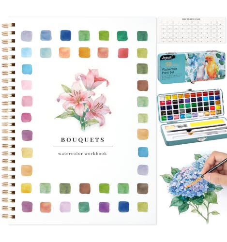 Watercolor Workbook with 12 Bouquet Patterns, 50Colors Watercolor Paint Set | Water Coloring Book, Beginner-Friendly Watercolor Workbooks for Creative Exploration Gift for Adults - color: Flowers-New