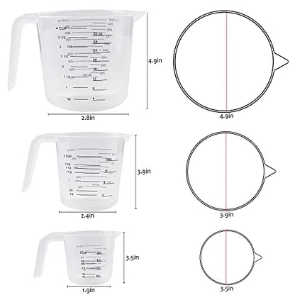 Plastic Measuring Cup,3 Pack 4/2/1 Cup Clear Measuring Cups,Stackable Heat-resistant Cup Set with Handle Grip and Spout for Baking,Powder,Liquid