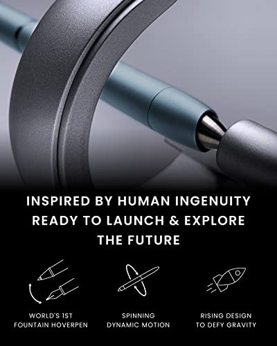 novium Hoverpen Future - Luxury Fountain Pen, Schmidt Nib (Fine), Converter, Extra Refill, Futuristic Aesthetic, Aerospace Metal, Best Pen Gift Set for Men & Women (Mist Blue) - color: Mist Blue, style: Fountain Pen